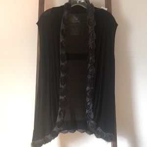 Sheer Black Tunic with Rose Trim